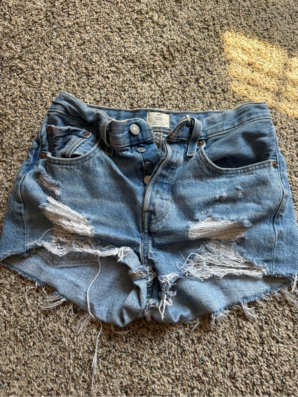 Vintage-Inspired Distressed Blue Denim Women’s Shorts